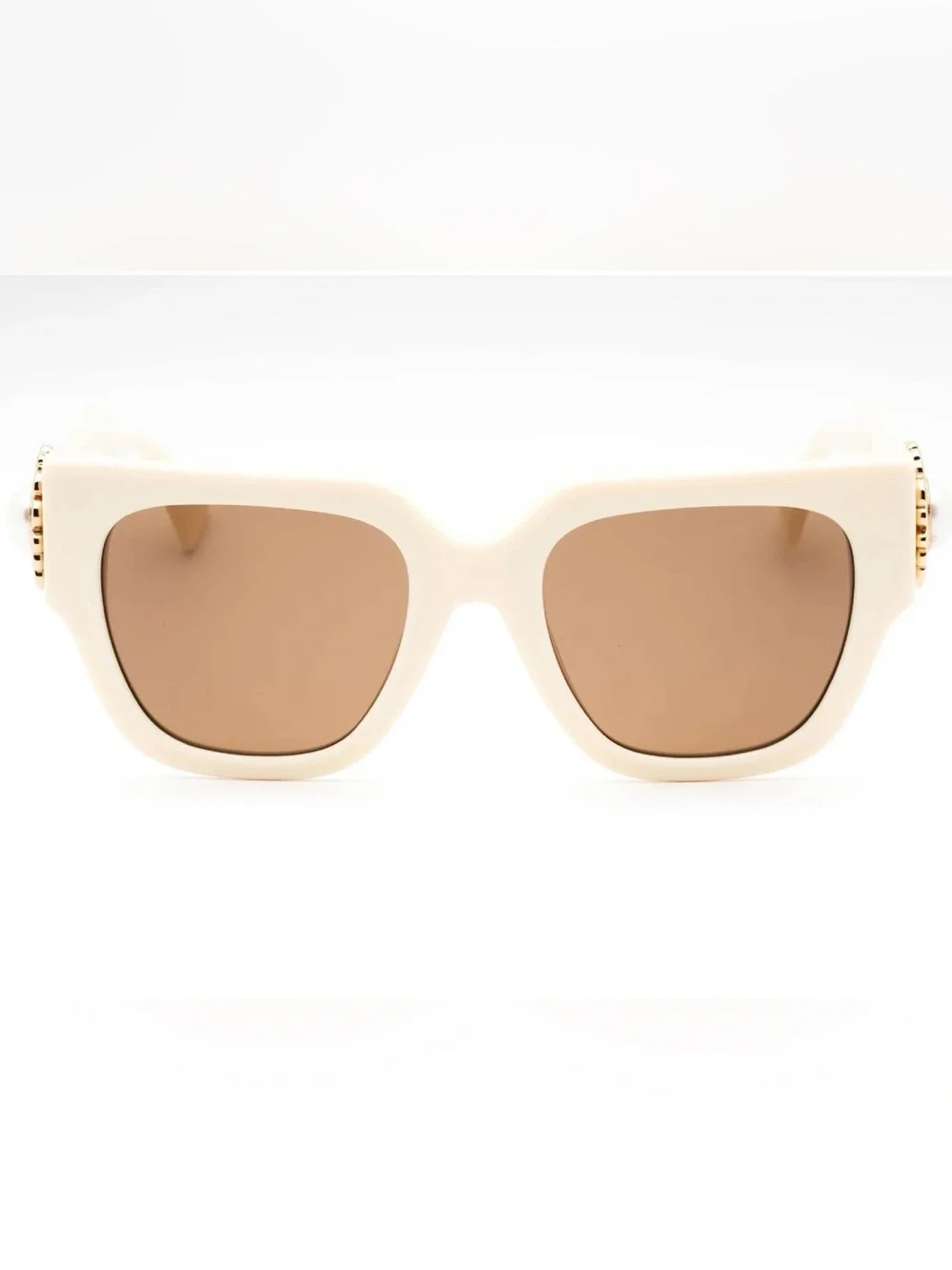 Moschino Cream Square Sunglasses with Gold Pearl Medallion with Case Dust Cloth